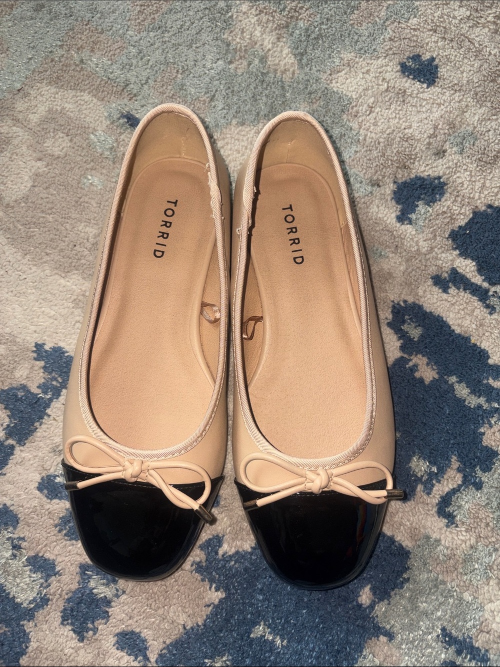Torrid Two-Tone Beige and Black Cap-Toe Ballet Flats